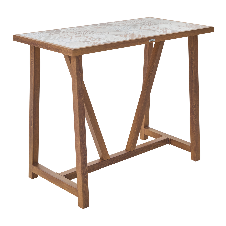 GAIA 4 SEATER 126X65.5 WOOD EFFECT TABLE WITH NATERIAL CERAMIC MOSAIC TOP