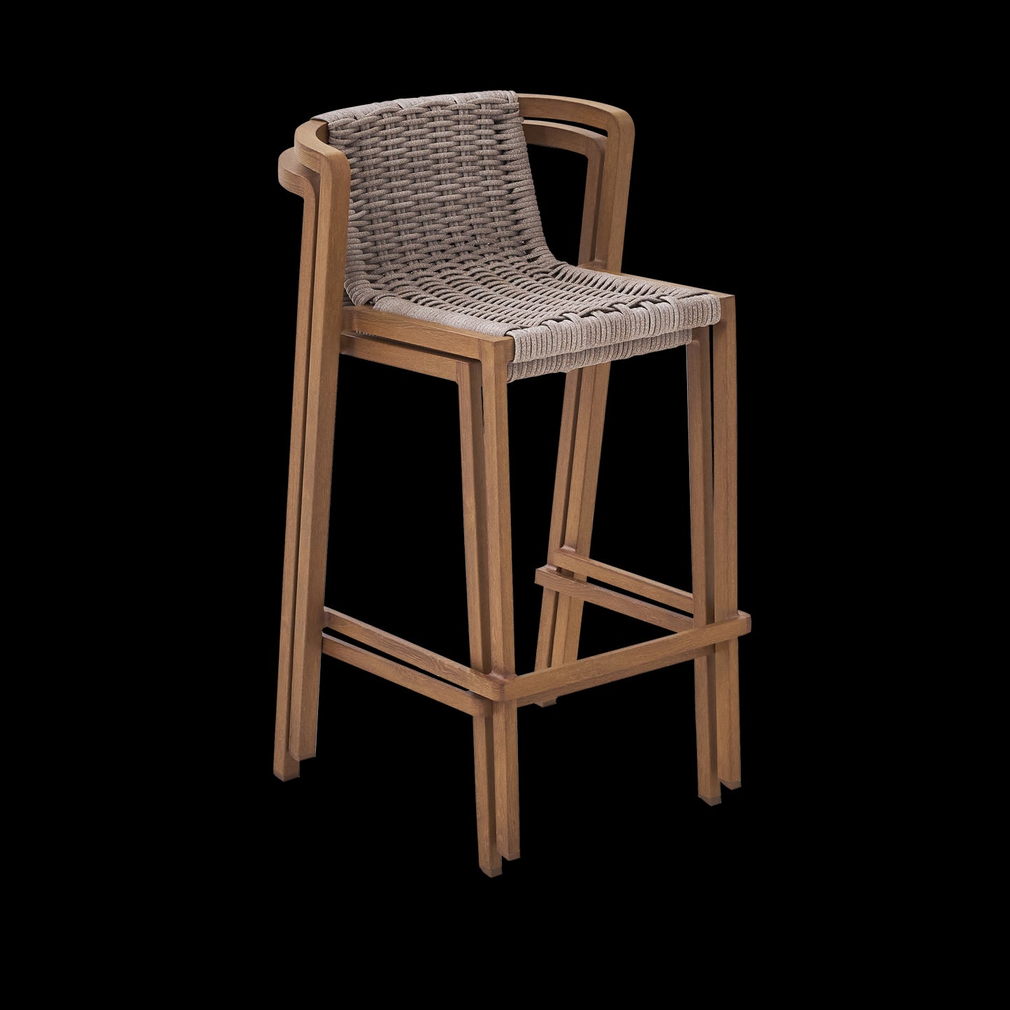 GAIA NATERIAL HIGH STOOL WOOD EFFECT ALUMINUM AND SYNTHETIC WICKER