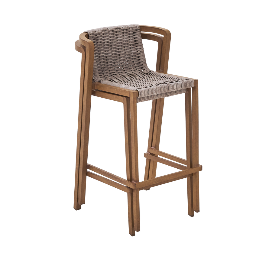 GAIA NATERIAL HIGH STOOL WOOD EFFECT ALUMINUM AND SYNTHETIC WICKER