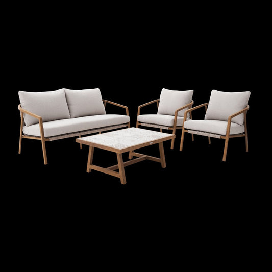 Bricocenter COFFEE SET GAIA 4 SEATER NATERIAL ALUMINUM WOOD EFFECT AND SYNTHETIC WICKER