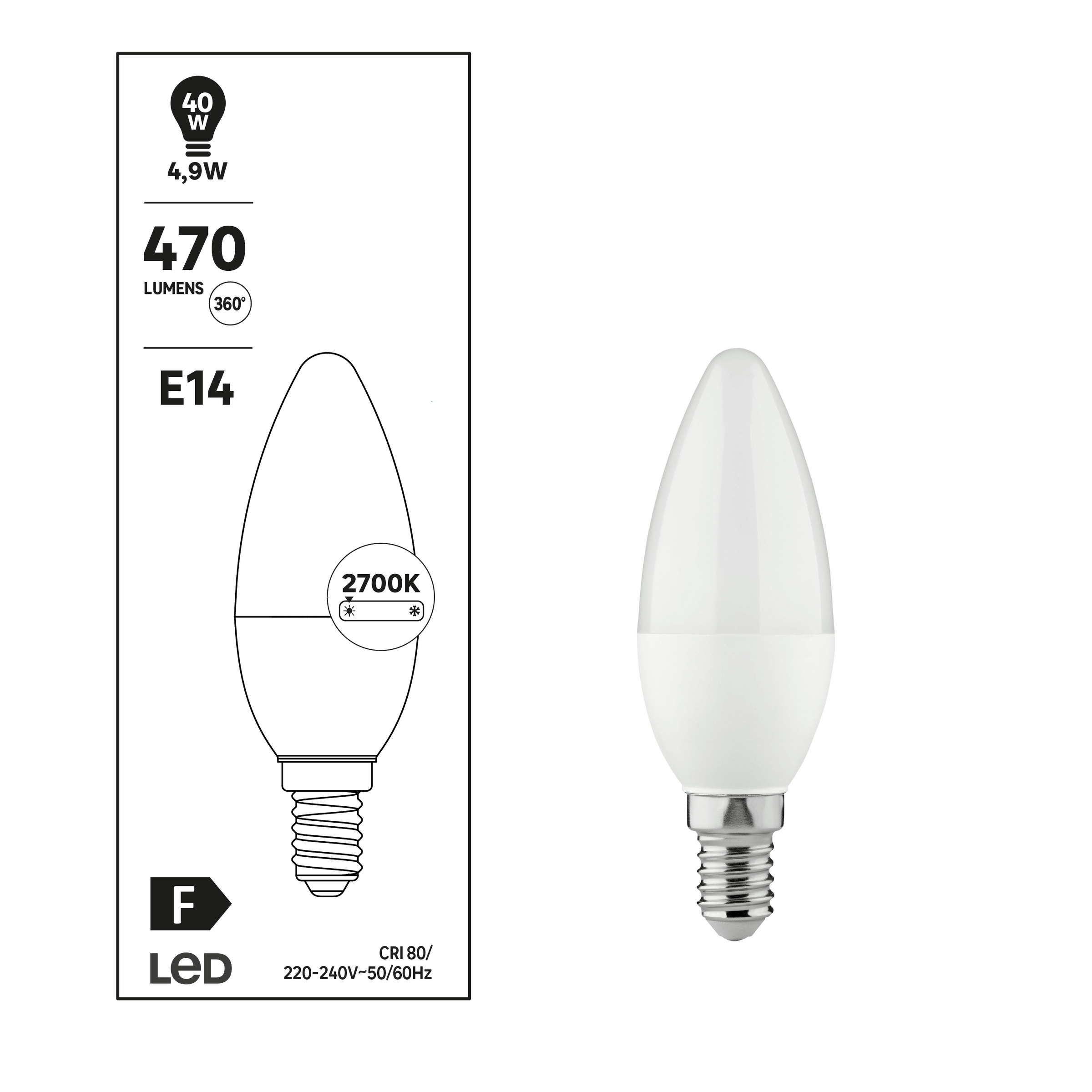 LED BULB E14 =40W CANDLE FROSTED WARM LIGHT