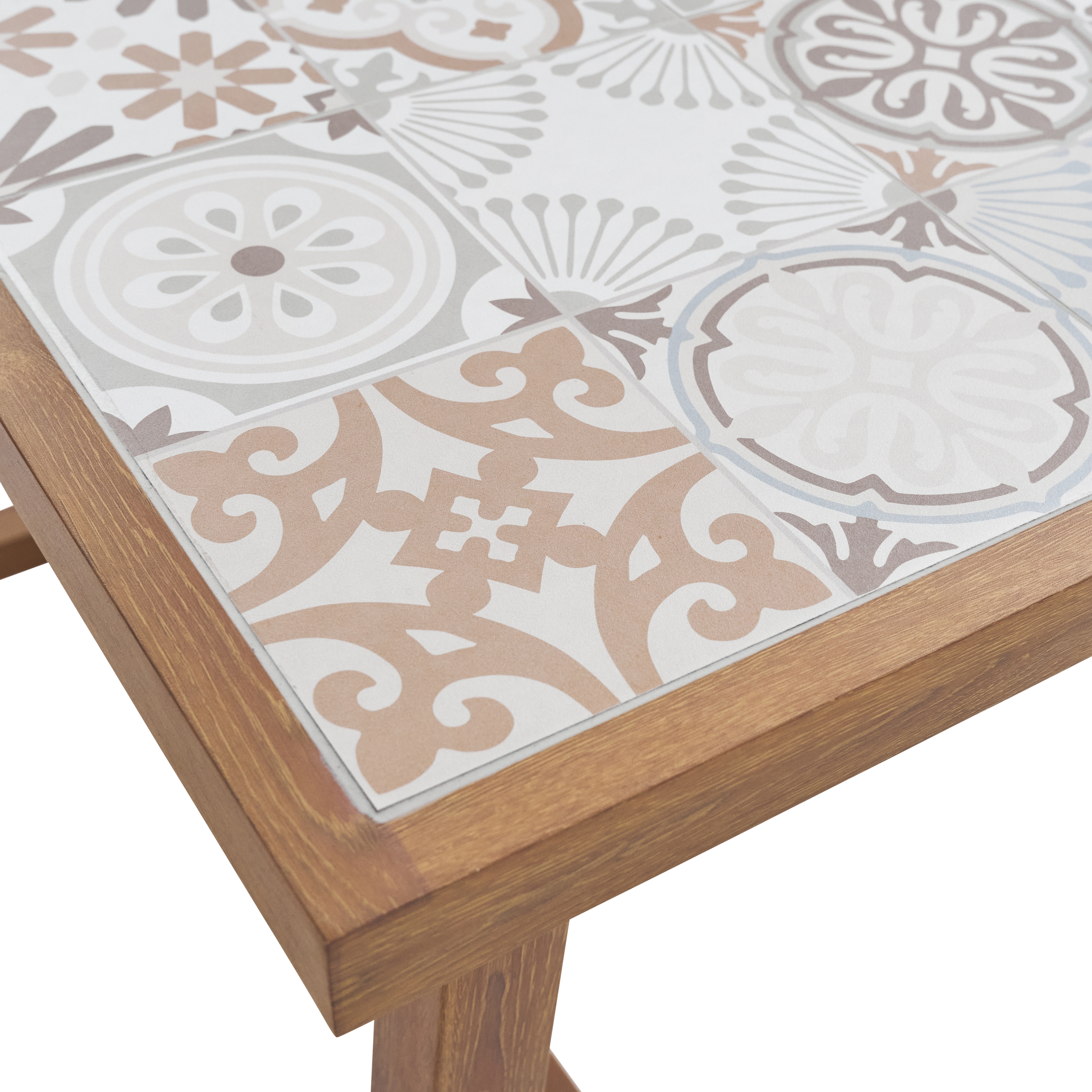 GAIA 4 SEATER 126X65.5 WOOD EFFECT TABLE WITH NATERIAL CERAMIC MOSAIC TOP