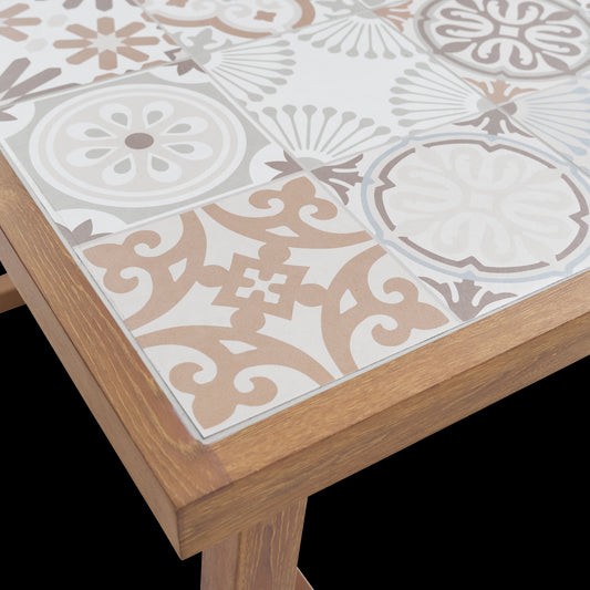 GAIA 4 SEATER 126X65.5 WOOD EFFECT TABLE WITH NATERIAL CERAMIC MOSAIC TOP