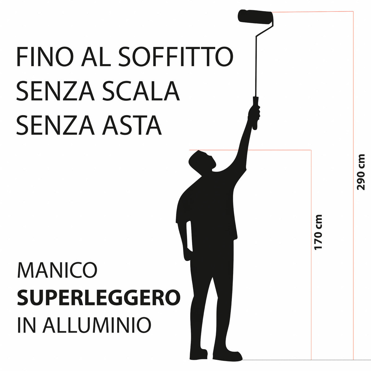 Paint roller for smooth walls, 80 cm aluminium handle, ‘Cinghiale’ brand, diameter 48 mm, length 23 cm