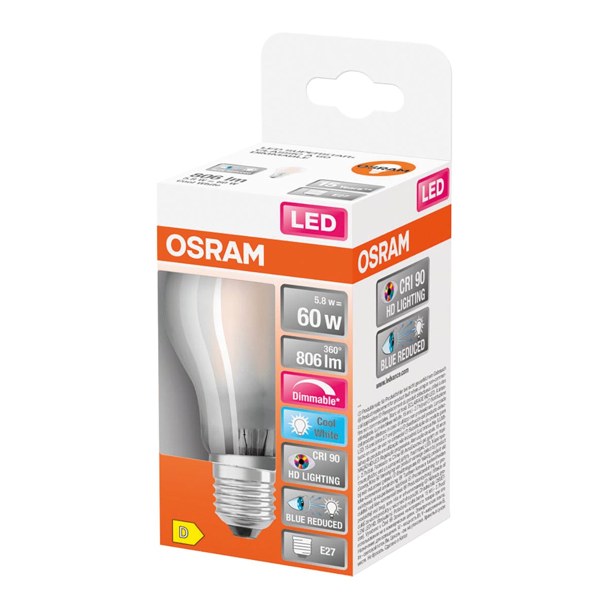Bricocenter LED BULB E27=60W DROP FROSTED NATURAL LIGHT DIMMABLE