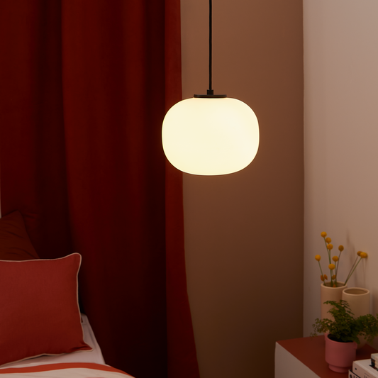 Lampadario aristide metallo nero e vetro bianco d22 cm e27