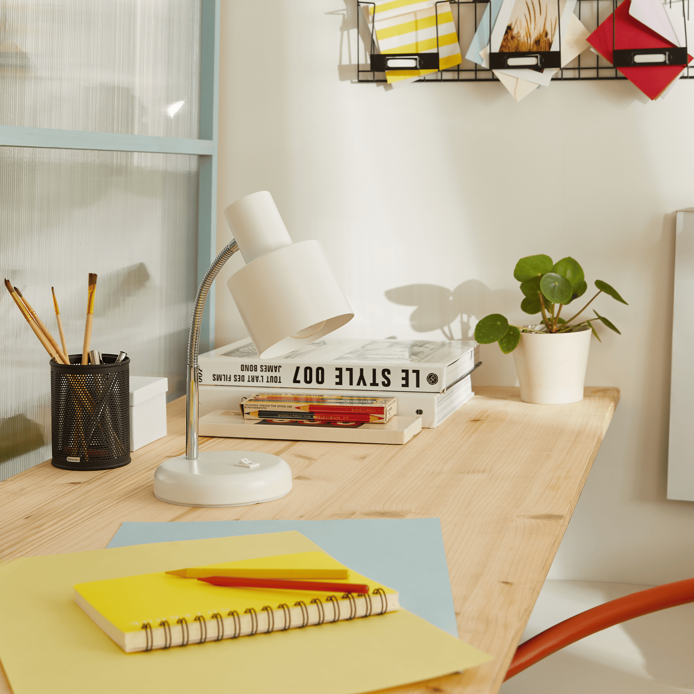 Poucet study lamp, white metal, H34 cm, E27=25W