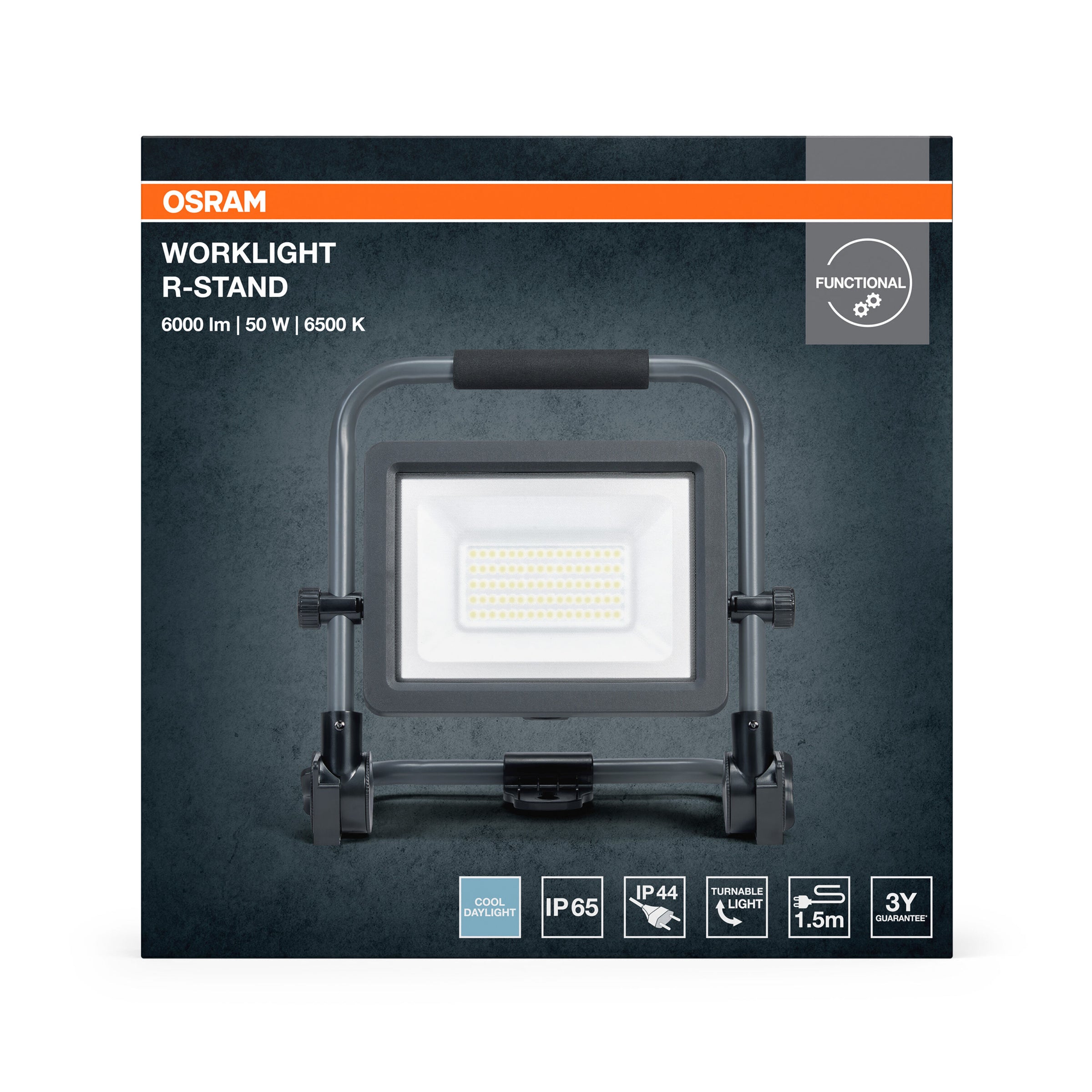 Portable 50W LED floodlight, grey aluminium, cool white light, IP65
