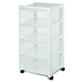 WHITE CABINET 4 TRANSPARENT DRAWERS H80xW40xD40CM PLASTIC CABINET WITH WHEELS