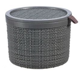 JUTE BASKET WITH WOVEN FIBRE LID GREY 2LT 17X17X13 CM