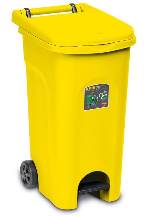 YELLOW URBAN SYSTEM 80LT PEDAL DUSTBIN WITH WHEELS