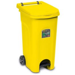 YELLOW URBAN SYSTEM 80LT PEDAL DUSTBIN WITH WHEELS
