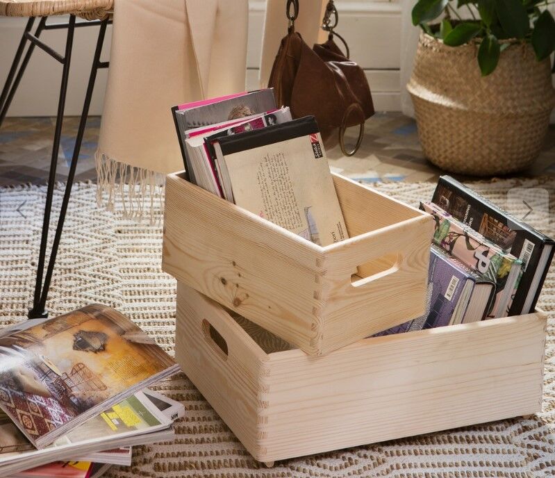 Basket, 30 x 40 x 14 cm, made of untreated wood