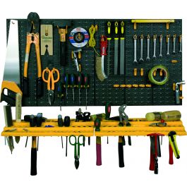 SET 2 PLASTIC PANELS 50X50 CM + 50 ASSORTED HOOKS + 2 SHELVES