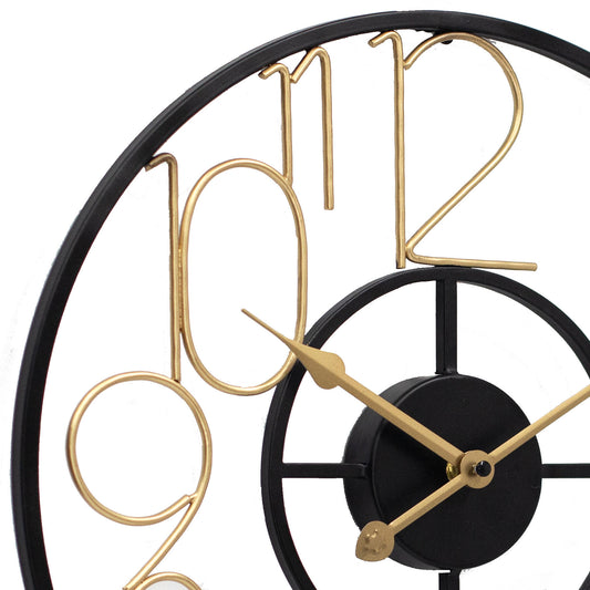 Metal clock, black and gold, D40 cm