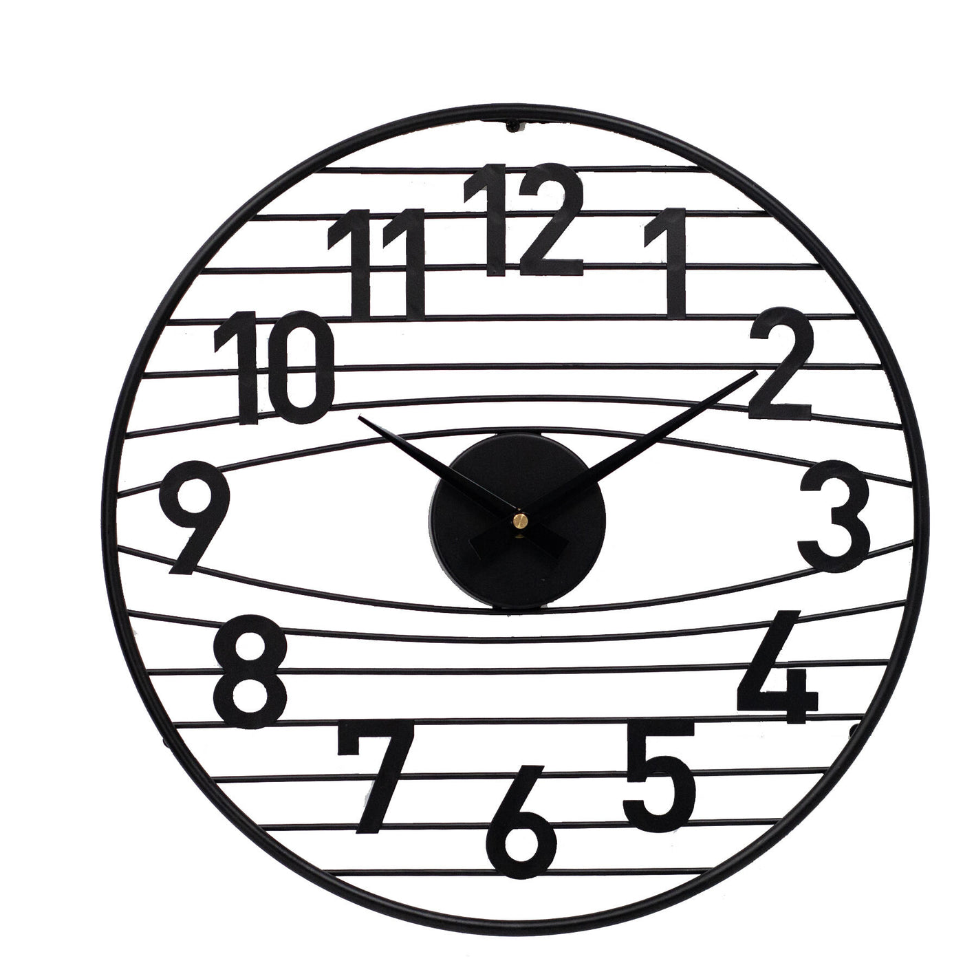 Striped metal clock, black, D40 cm