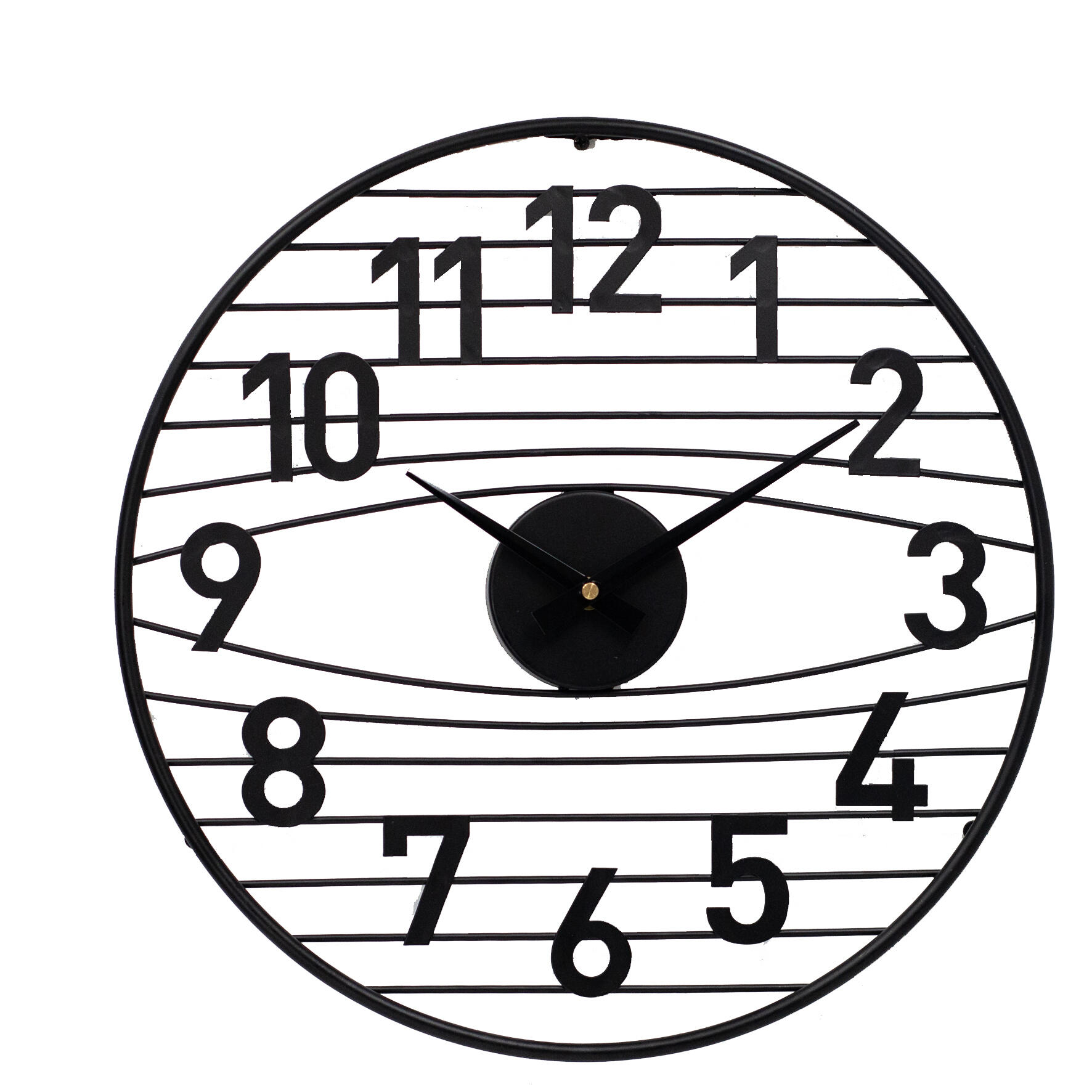 Striped metal clock, black, D40 cm