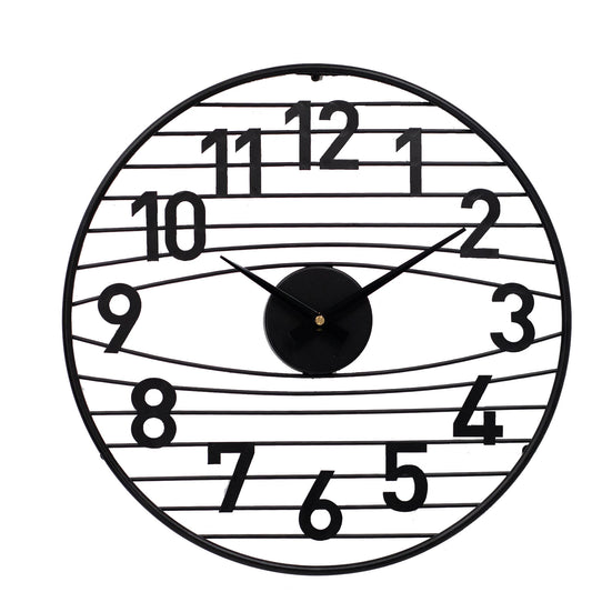 Striped metal clock, black, D40 cm