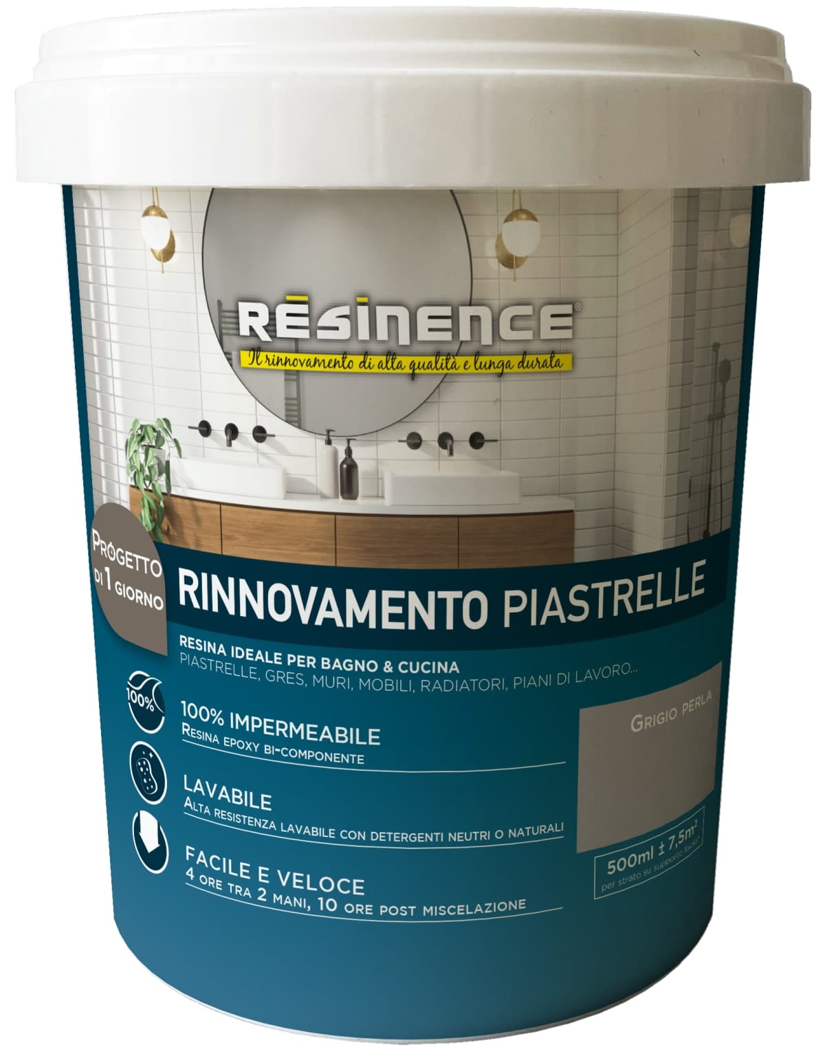 Bricocenter WATER-BASED TWO-COMPONENT RESIN FOR PEARL GREY SATIN TILES RESINENCE 5O0 ML