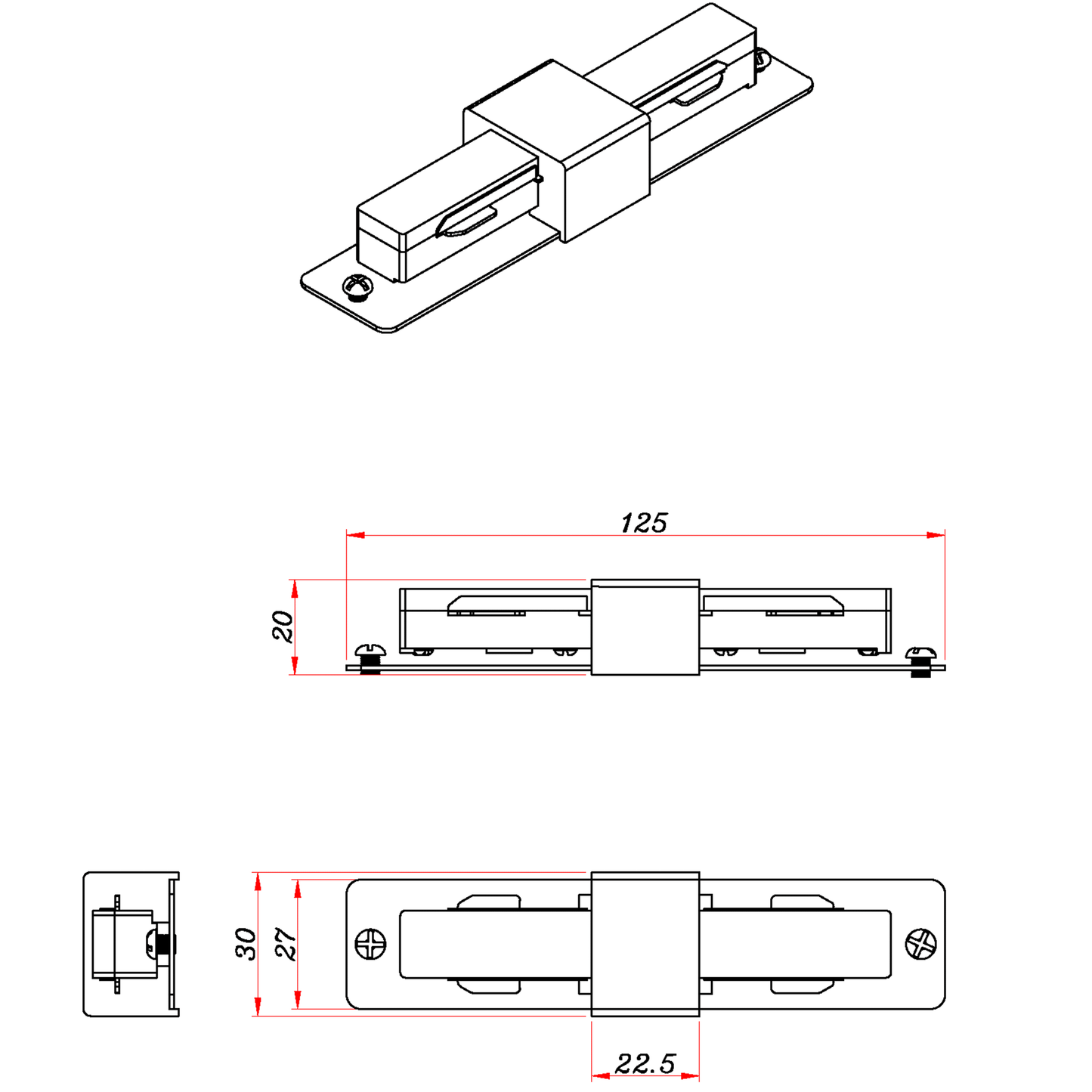 Connettore dritto per binario abs nero