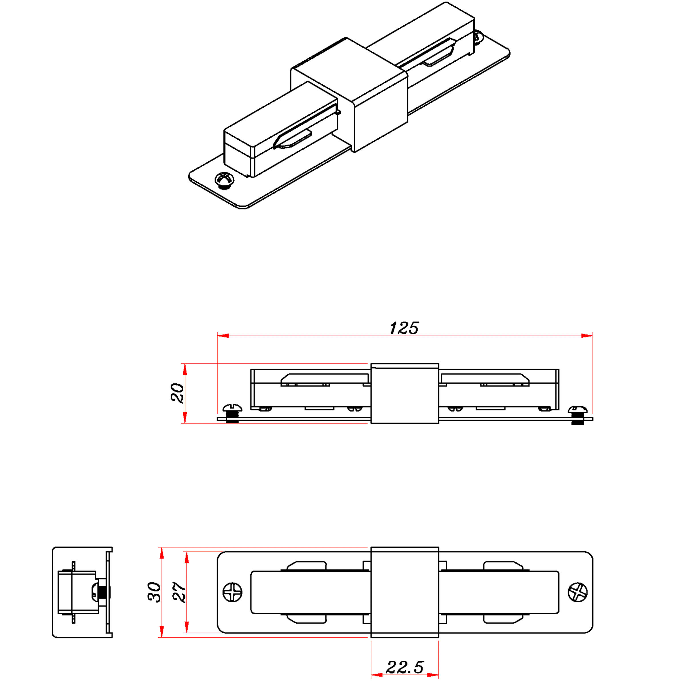 Straight connector for black ABS rail