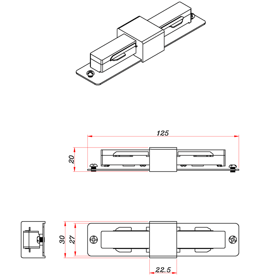 Straight connector for white ABS rail