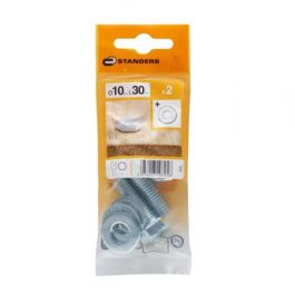 10 X 30 MM HEXAGON HEAD BOLT, NUT, 2 STEEL WASHERS, 2 PCS.