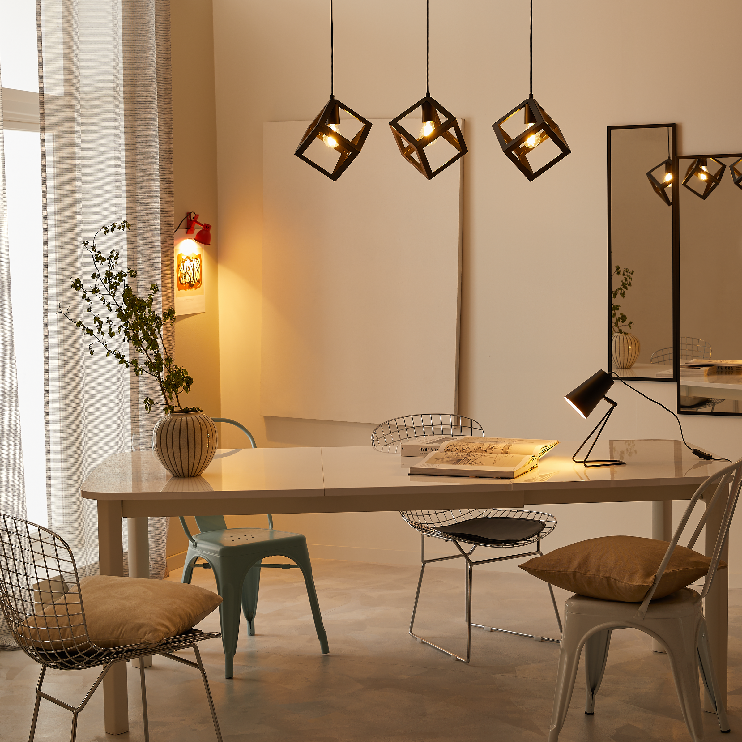 Lampadario plywood metallo nero l70cm 3xe27