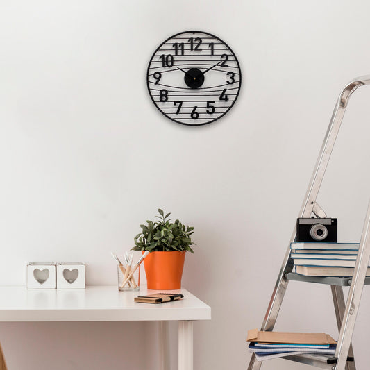 Striped metal clock, black, D40 cm