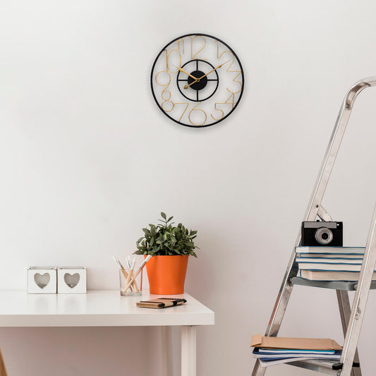 Metal clock, black and gold, D40 cm