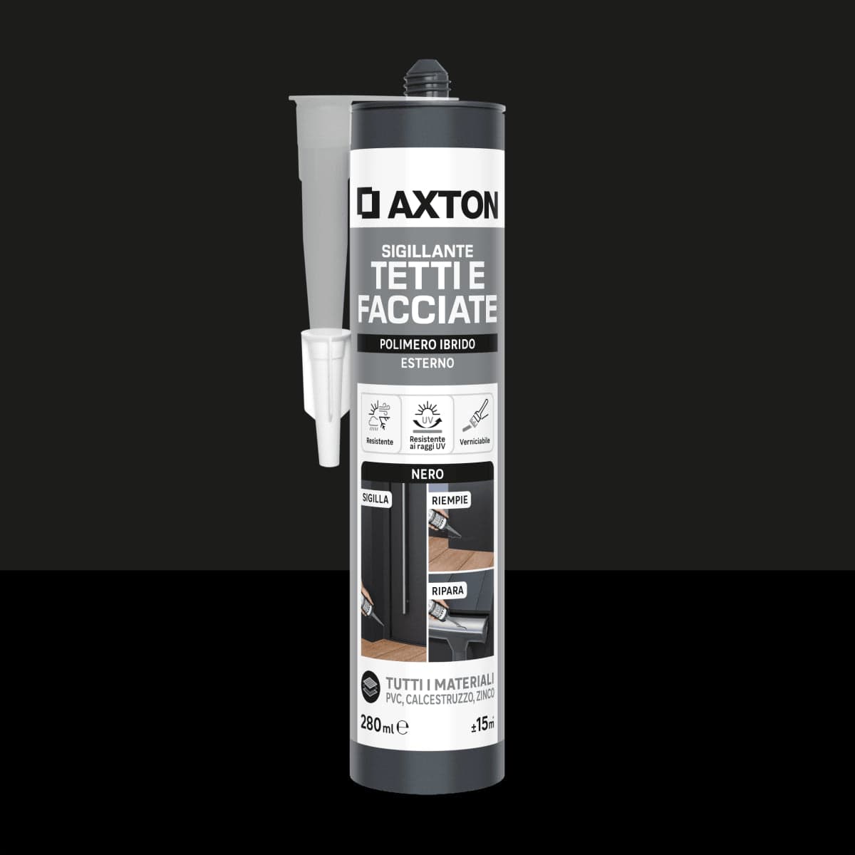 Bricocenter HYBRID POLYMER SEALANT ROOFS AND FACADES BLACK AXTON 280 ML