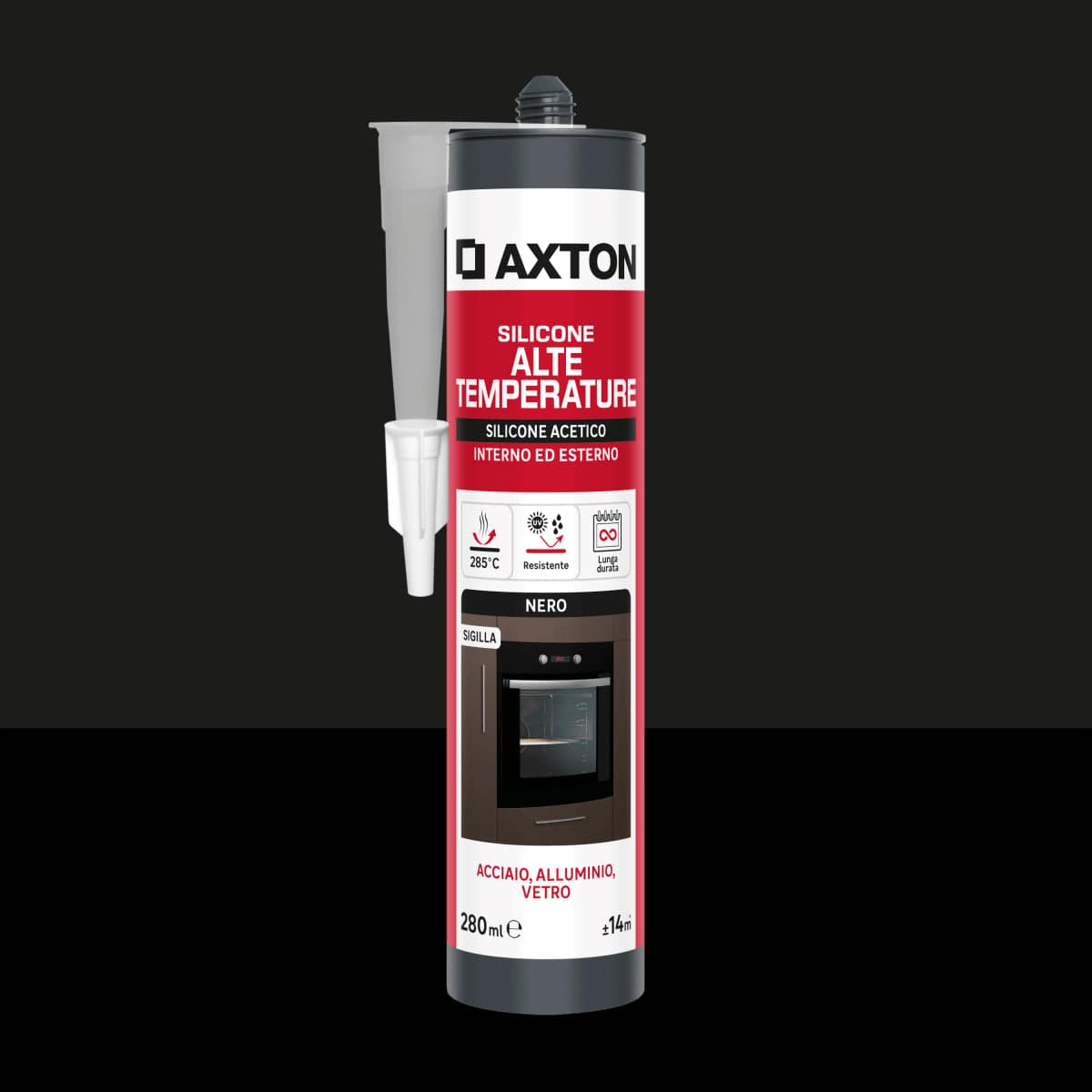 Bricocenter ACETIC SILICONE FOR TEMPERATURES UP TO 285 DEGREES BLACK AXTON 280 ML