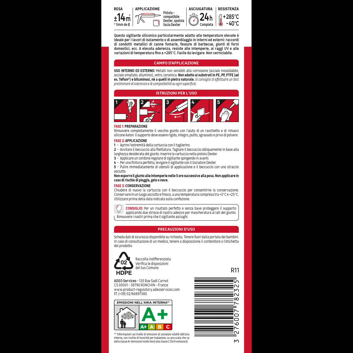 ACETIC SILICONE FOR TEMPERATURES UP TO 285 DEGREES BLACK AXTON 280 ML