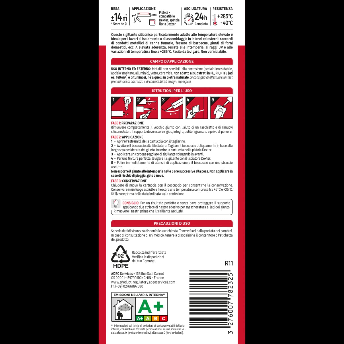 Bricocenter ACETIC SILICONE FOR TEMPERATURES UP TO 285 DEGREES BLACK AXTON 280 ML
