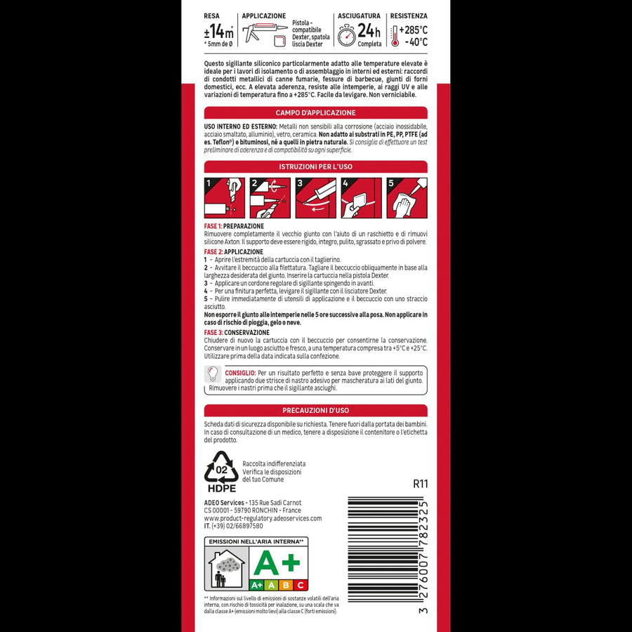 Bricocenter ACETIC SILICONE FOR TEMPERATURES UP TO 285 DEGREES BLACK AXTON 280 ML