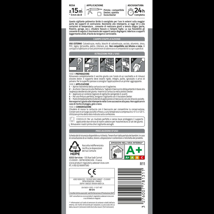 Bricocenter HYBRID POLYMER SEALANT ROOFS AND FACADES GRAY AXTON 280 ML