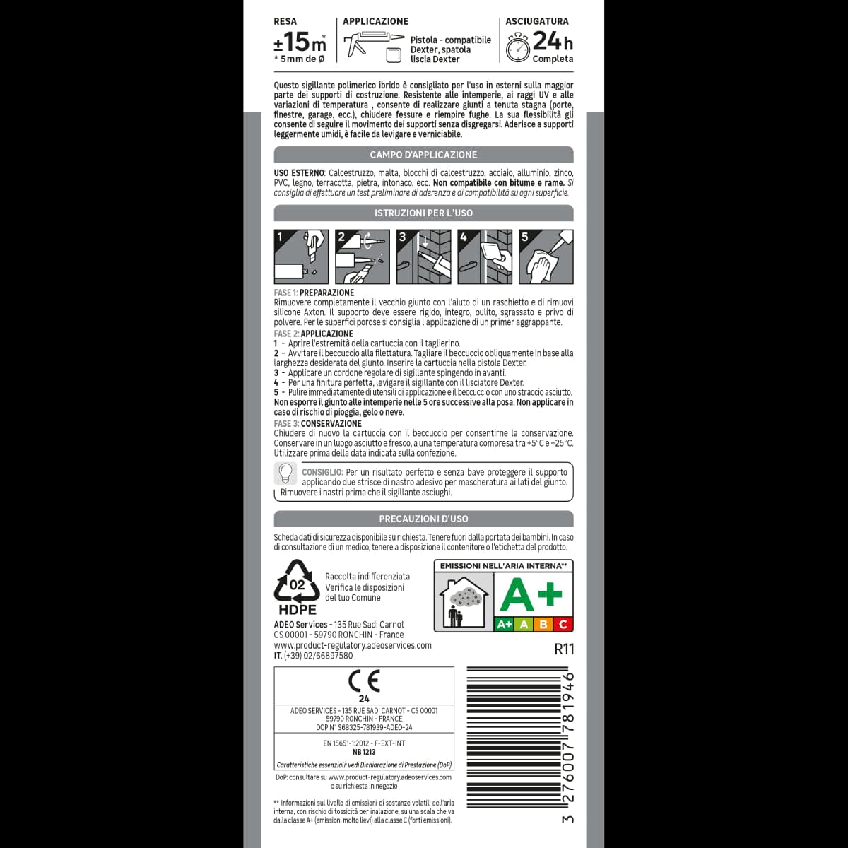 Bricocenter HYBRID POLYMER ROOF AND FACADE SEALANT WHITE AXTON 280 ML