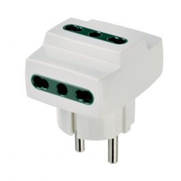 ADAPTER SCHUKO PLUG 3 PLACES 3 SOCKETS 2-PIN 10/16A WHITE