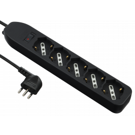MULTISOCKET PLUG 10A 5-PIN UNIVERSAL SWITCH BLACK