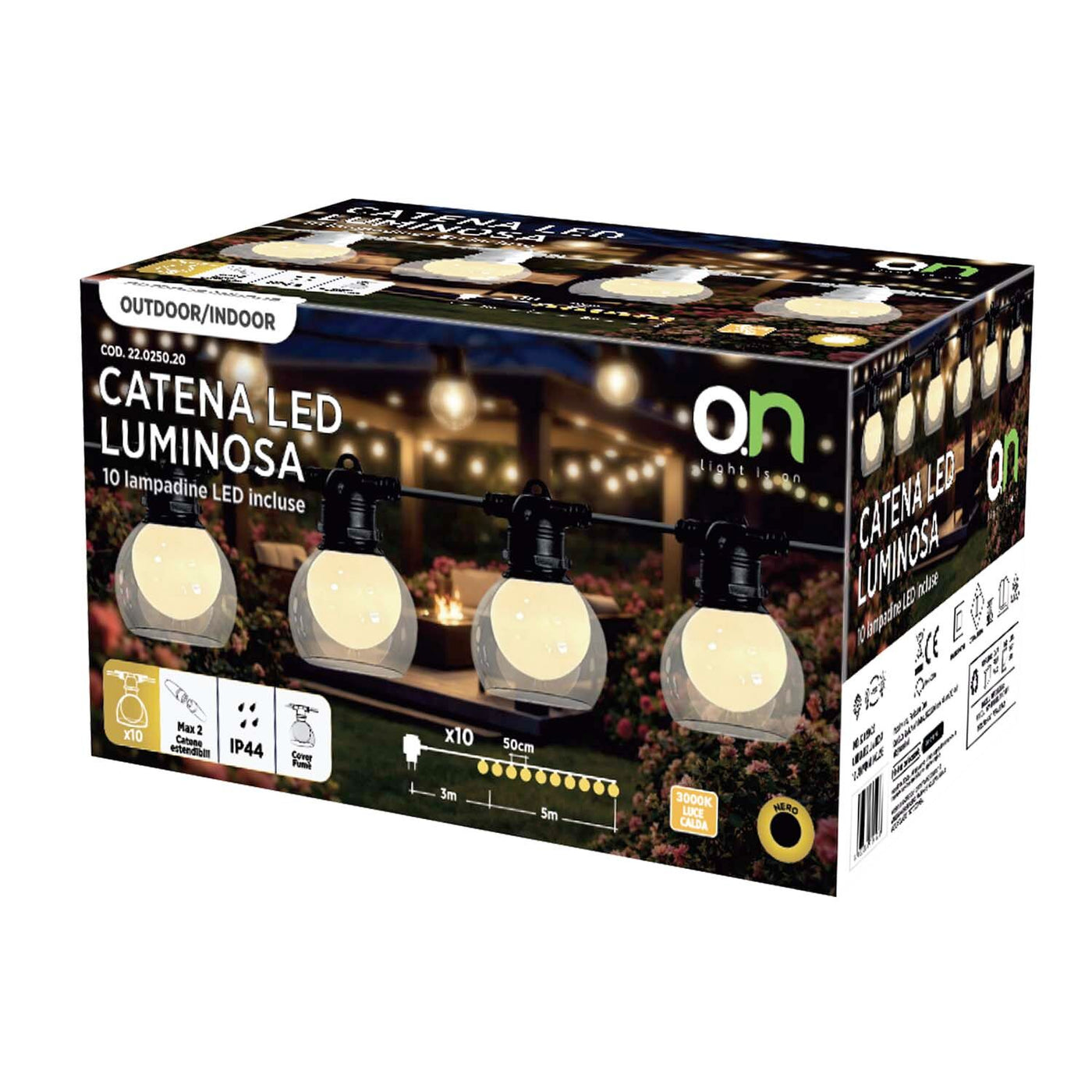 Serena string lights, black, with 10 E27 bulbs, IP44
