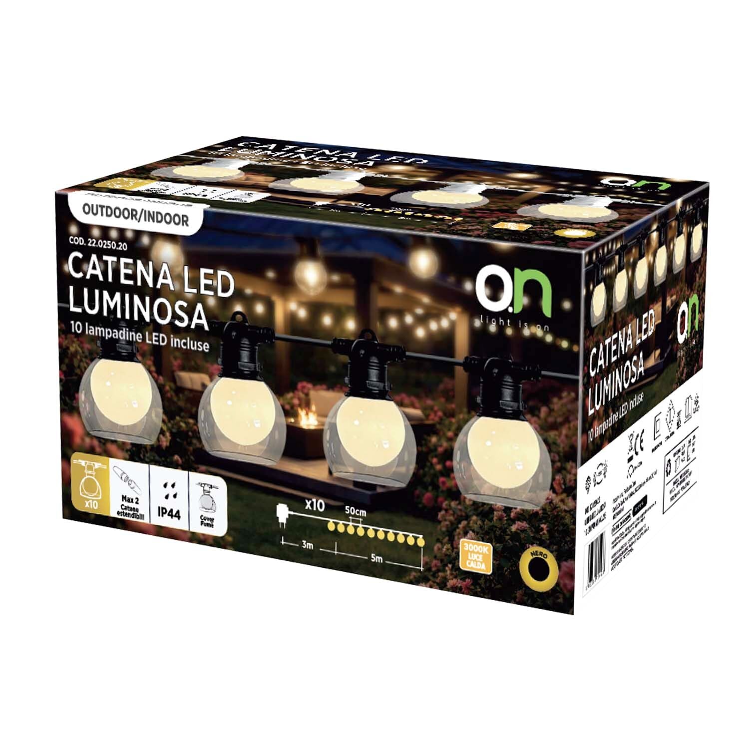 Serena string lights, black, with 10 E27 bulbs, IP44