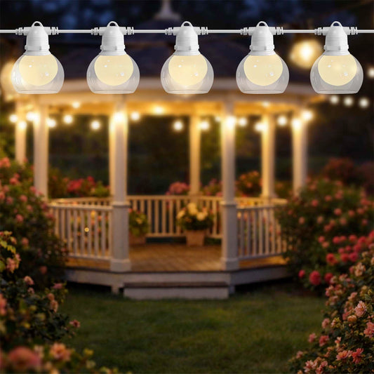 Serena string lights, white, with 10 E27 bulbs, IP44