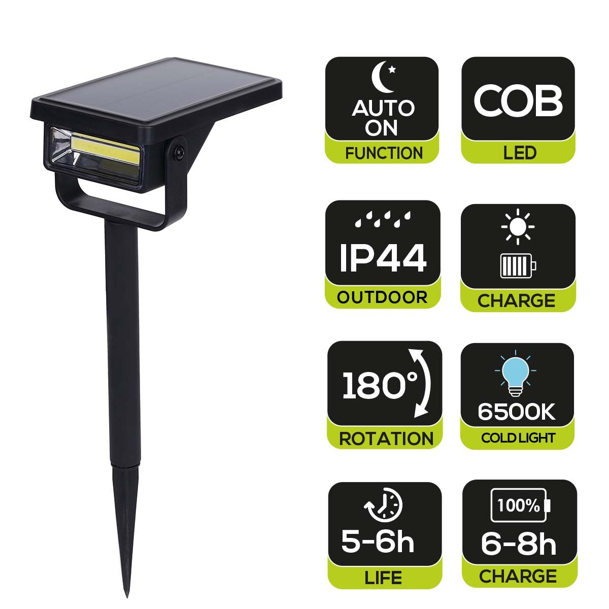Rino solar stake light, black plastic, 35.5cm, cool white light