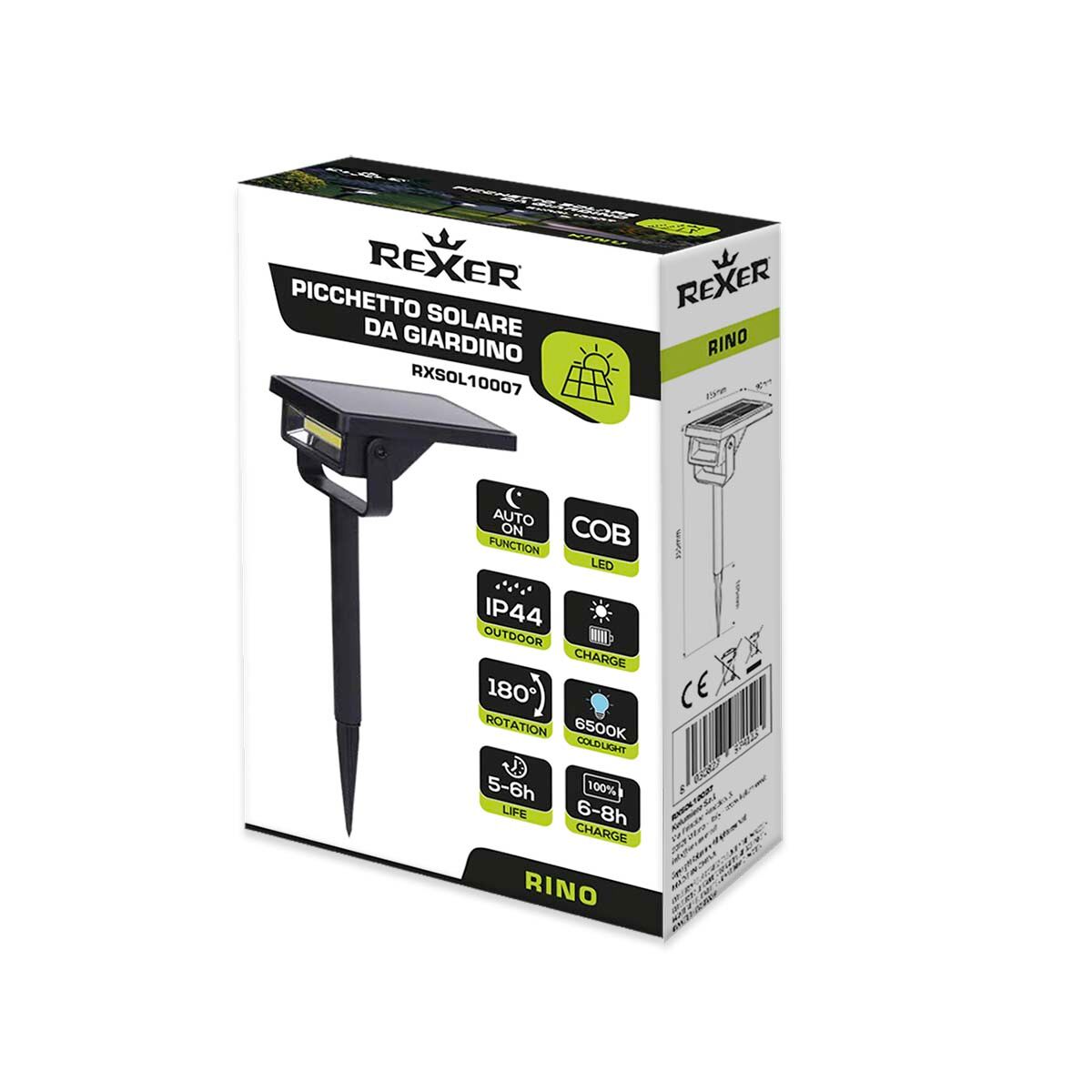 Rino solar stake light, black plastic, 35.5cm, cool white light