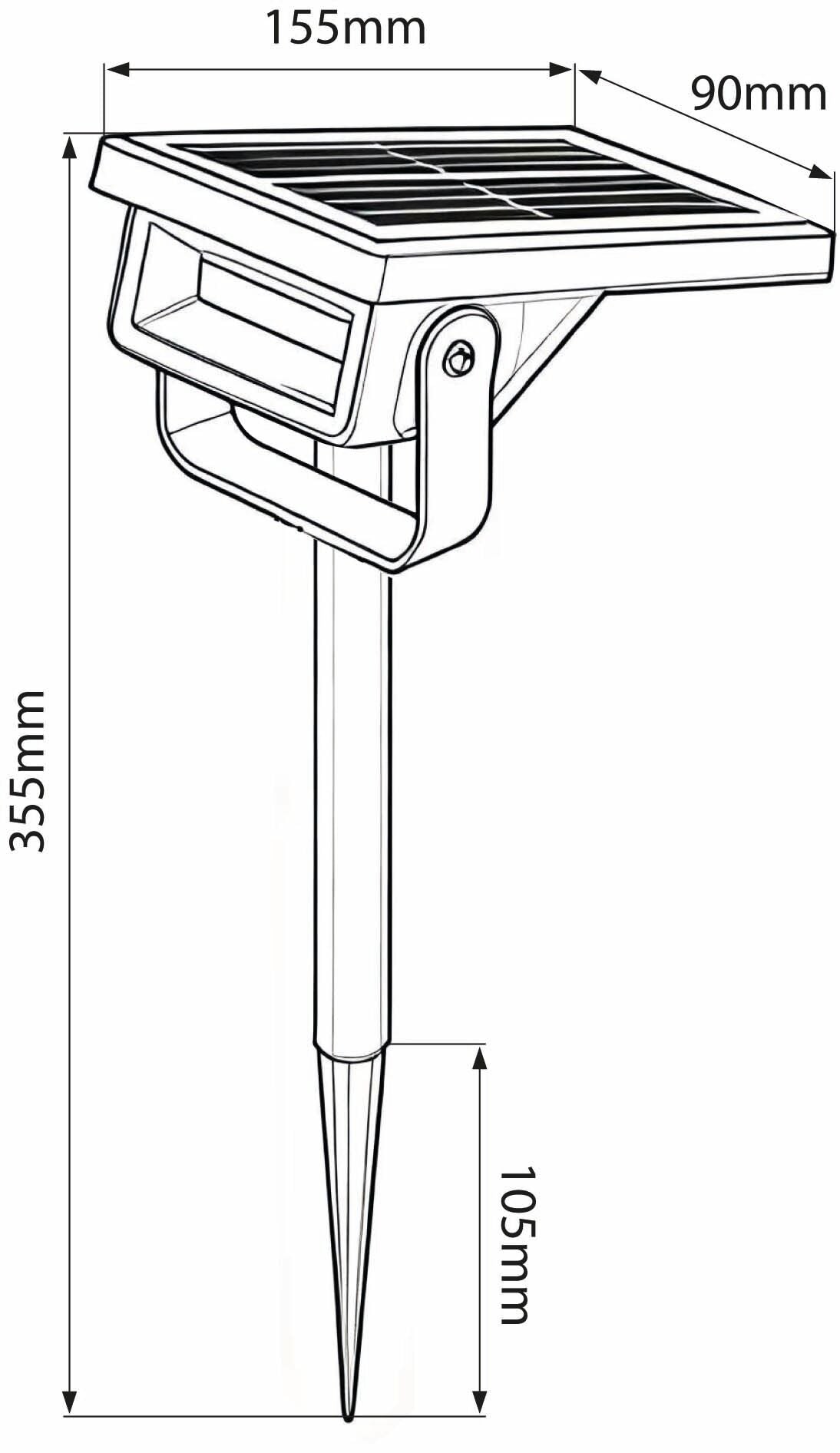 Rino solar stake light, black plastic, 35.5cm, cool white light