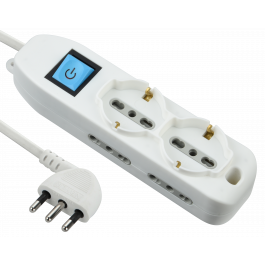 MULTISOCKET 16A PLUG 6 UNIVERSAL SOCKETS CABLE 1.5MT WITH SWITCH IP44 WHITE