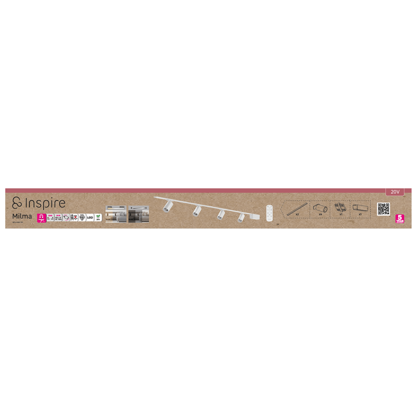 milma alluinio white led track kit 4x900lm 2x0.90m magnetic