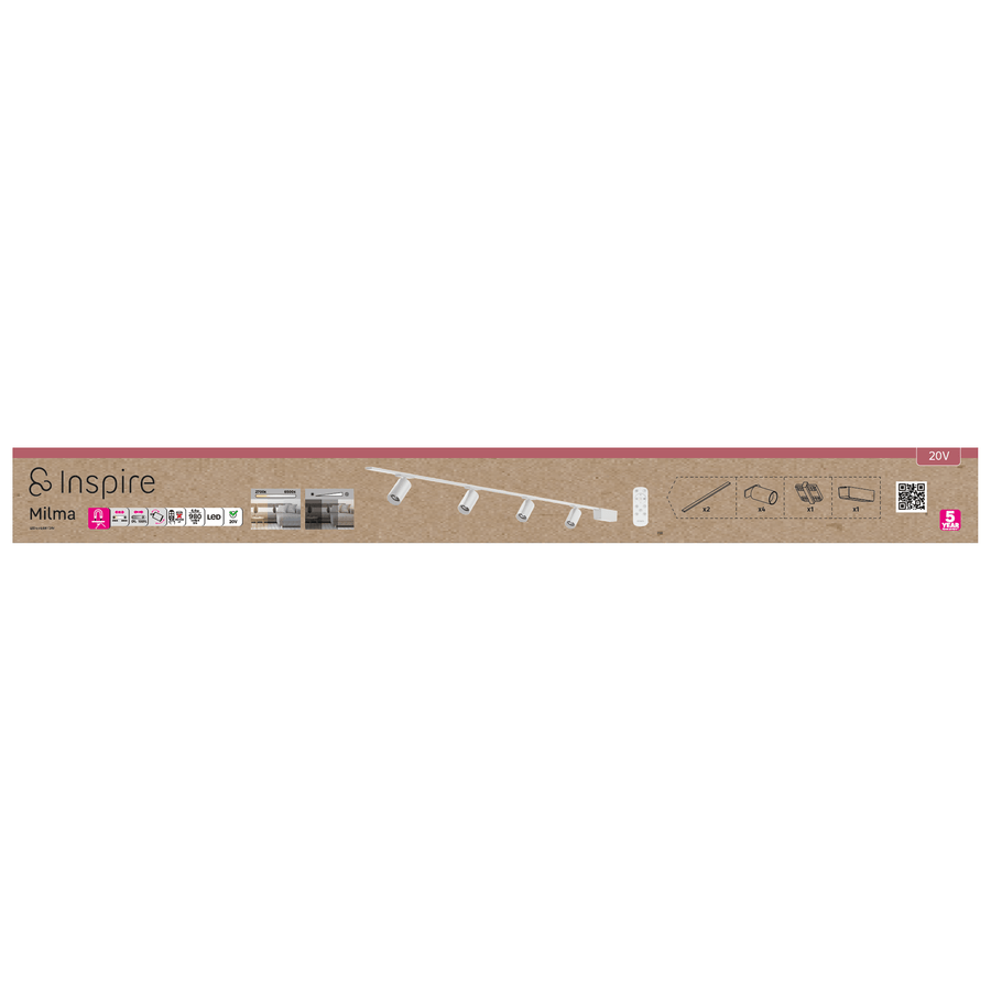 Milma Aluminium White LED Track Kit 4x900lm 2x0.90m Magnetic