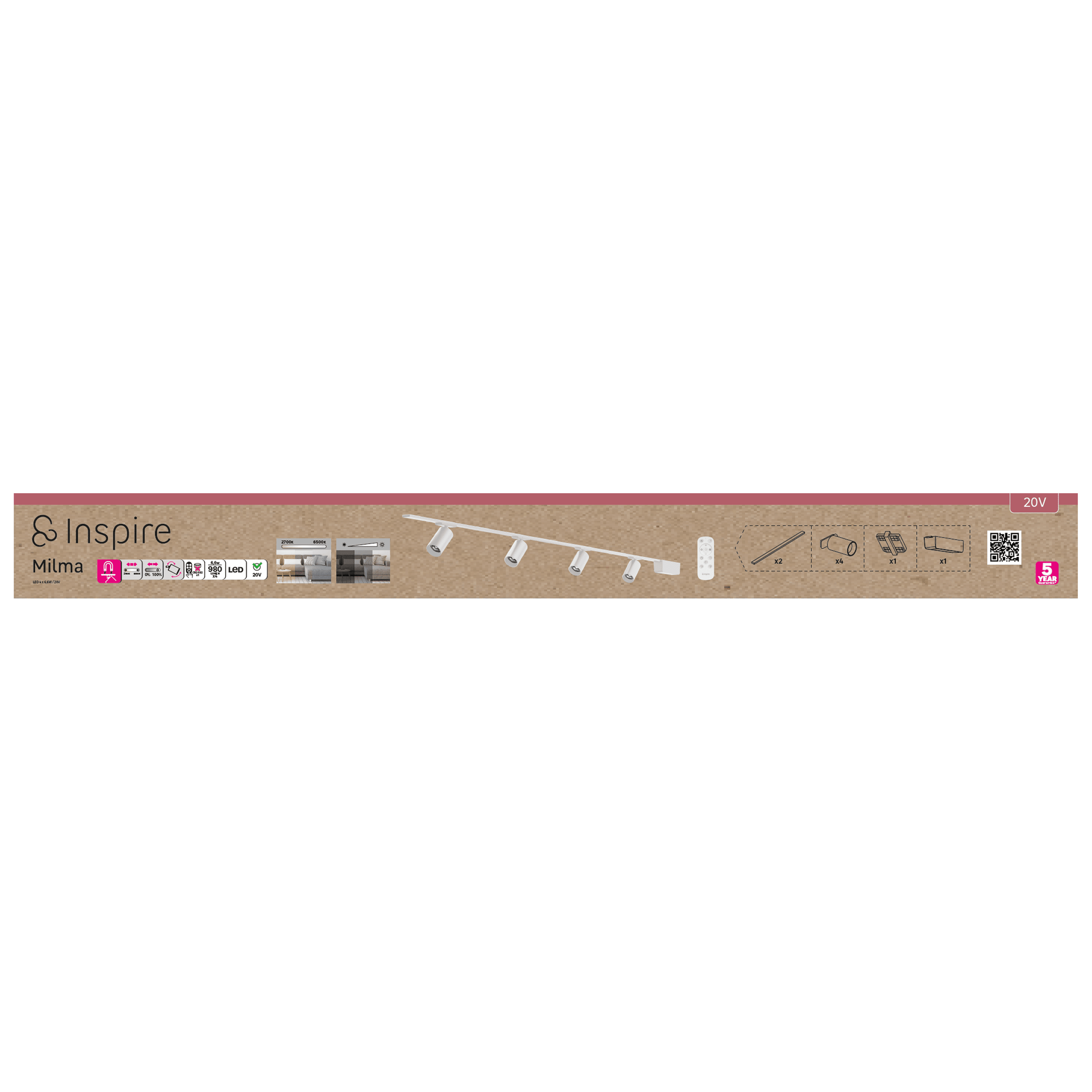 Milma Aluminium White LED Track Kit 4x900lm 2x0.90m Magnetic