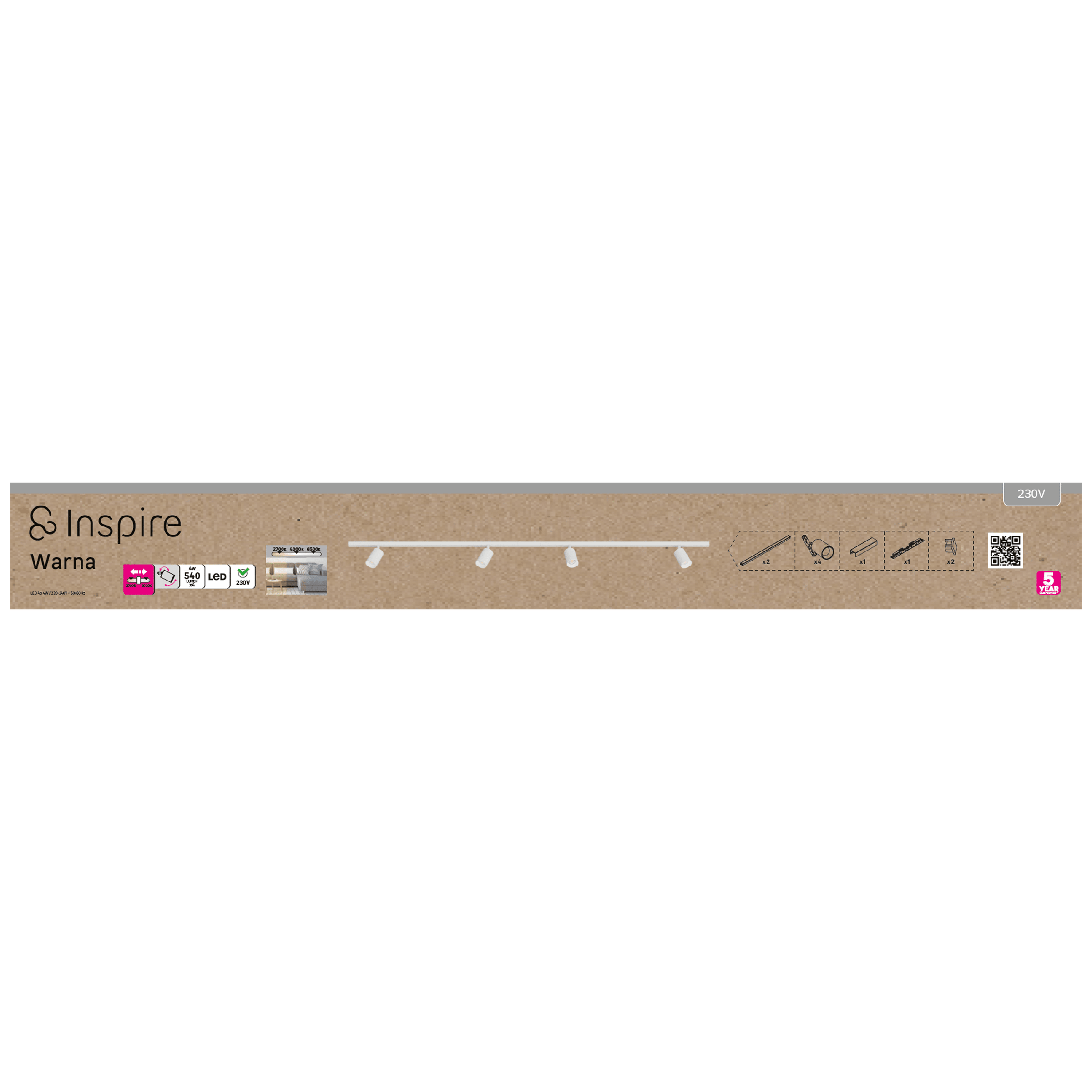 Warna Aluminium Binaanco LED Track Kit 4x500lm 2x0.90m CCT